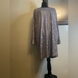 ASOS Design long sleeve mini dress. Gray sequin US 10 color gunmetal. V Back.